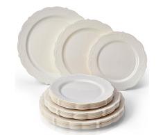 VAJILLA PARA FIESTAS DESECHABLE DE 120 PIEZAS | 40 platos grandes | 40 platos para ensalada | 40 platos para postre | Platos de plástico resistente | Para bodas y comidas de lujo (Vintage â Crema)
