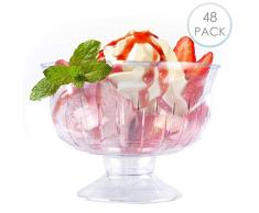 48 Copas de Postre de Plástico Desechables, Copas de Helado, Cuencos de Postre, Vasos Aperitivos, Transparente 225ml - Robusto, Resistente y Reutilizable| Fiestas Cumpleaños Catering Bodas Navidad.