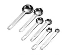 AOOSY Cucharas Medidoras, Juego 6 Piezas,Espejo Redondo de Acero Inoxidable Pulido 1/8 TSP, 1/4 TSP, 1/2 TSP, 1 TSP, 1/2 TBLS y 1 TBLS Cucharas de medida para hornear (Plata)