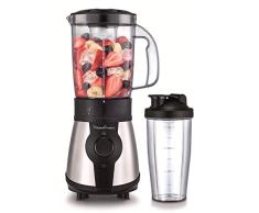 Moulinex Blend&Go LM1B1D10 Batidora de vaso de 300 W, incluye botella de 750 ml transportable, sistema de 4 cuchillas, acabados en acero inoxidable