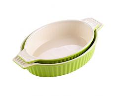 MALACASA, Serie Bake.Bake Juego de 2 Moldes de Porcelana para Hornear, Fuente para Horno para Pan, Lasañas, Pasteles, Tapas, Ovalada Verde