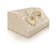 Lupia Rose Heart - Panera de Madera con decoración Rose Heart Estilo Shabby Chic, Dimensiones 30 x 40 x 20 cm