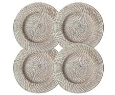 Made Terra 4 Paquetes de Platos de Mimbre para Cena, Fiesta, Boda | Ratán Tejido Vajilla rústica Vajilla Decoración Mantel Alternativo (Blanqueado)