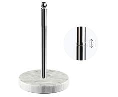 COSYLAND Soporte para Papel de Cocina Portarrollos para Rollo 22-40cm de Acero Inoxidable Vertical Retráctil con Base de Mármol de 17cm de Diámetro, Antideslizante y Resistente para el Hogar Gris