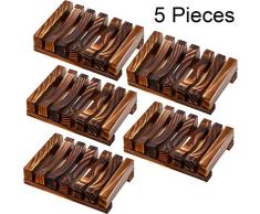 Soporte de Caja de Jabón de Madera para Baño Soporte de Plato de Madera Natural Artesanal para Hogar para Depurador de Esponja de Jabón, 5 Piezas (Carbón)