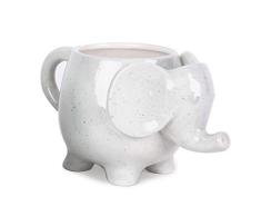 Helio Ferretti. Tea Mug. Taza en forma de elefante para tomar el té o el café del desayuno. Vaso de porcelana grande con cómoda asa para agarre. Modelo blanco.
