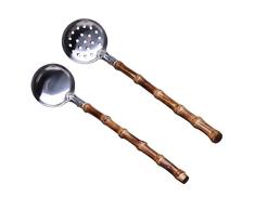 Zlw-shop Cuchara para Espaguetis Cucharón for Servir Cucharón y cucharón for Salsa de colador con Mango Largo de bambú Herramienta de Cocina Cuchara Salsera Cazo para Sopa