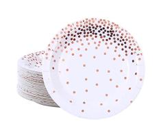 Platos de papel desechables de oro rosa 50pcs, vajilla del partido de 7 pulgadas Platos de vajilla para nupcial Cumpleaños de Navidad Cumpleaños de oro rosa Suministros para fiestas