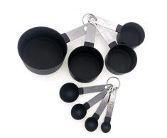 8 piezas herramientas de medición negras – 4 tazas medidoras/4 cucharas medidoras de nailon taza y cuchara con asas de metal para líquidos y sólidos