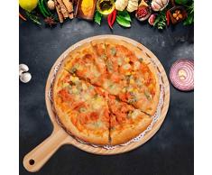LIOOBO Bandeja de madera de bambú de la porción del queso de la fruta de la tabla de cortar de la cáscara de la pizza de la pizza