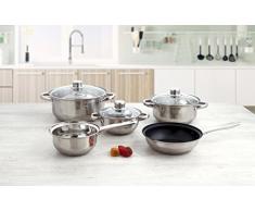 Quid Bochum - Batería de cocina de 5 piezas fabricadas en acero inoxidable, con tapas de vidrio