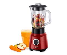 Russell Hobbs Batidora de Vaso Desire - Jarra de Cristal 1,5L, Cuchilla Acero Inoxidable 4 Puntas, 2 Velocidades, Función Pulse, Tapón de Relleno Extraíble, Bloqueo de Seguridad, Rojo - 24720-56