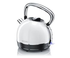arendo Hervidor de Agua Eléctrico de Acero Inoxidable - 2200W - 1,7 litros - Estilo Retro Vintage Tetera - Tecla de desconexión LED Azul - Diseño Retro en Plata - Blanco