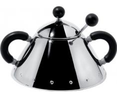 Alessi 9097 B - Azucarero con cuchara de acero inoxidable y asas de color negro