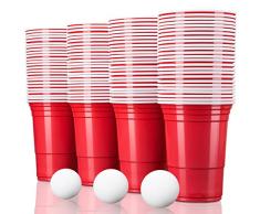 TRESKO® Vaso para Fiestas Vaso de plástico, Vaso de plástico para Bebidas, para refrescos Cerveza Cola cócteles Cerveza botellón Beer Pong, Rojo, 473 ml de Capacidad (100 Pcs)
