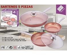 JPWonline - Juego de Sarténes de 5pcs con mango de acreo - 2 Capas Revestimiento Cerámico de Cobre BN-5506