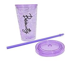 ML Vaso-Frio-Hielo con Doble Pared con Tapa y Pajita (acrílico, Reutilizable) no Necesita Hielo para Bebidas heladas Color Lila (Lila)