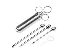 Jeringa de inyector de carne de acero inoxidable con agujas de inyector marinadas para asador a la parrilla de barbacoa, 2 cepillos de limpieza y 4 juntas tóricas de silicona para asador de cocina BBQ