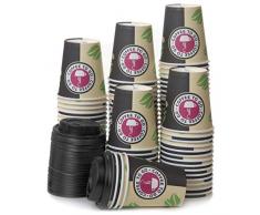 80 Vasos Desechables de Café para Llevar - Vasos Carton 240 ml 8 Onzas con Tapas y Agitadores de Madera para Servir el Café, el Té, Bebidas Calientes y Frías