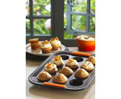 Le Creuset 941013000 Molde Antiadherente para 12 Mini Cupcakes, Ã 4,5 cm, Libre de PFOA, Resistente a Ã¡cidos, Revestimiento de Acero al Carbono, Negro Mate, centimeters