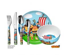 WMF Vicky el Vikingo - Vajilla para niños 6 piezas, incluye plato, cuenco y cubertería (tenedor, cuchillo de mesa, cuchara y cuchara pequeña) Kids infantil