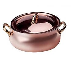 Agnelli Ollas Cazuela Baja Forma Plana, Cobre estaÃ±ado, con Tapa, 2 Asas de latÃ³n, Cobre