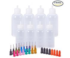 BENECREAT Multi proposito DIY Precision Tip aplicador Botellas Set - 8 Botellas de 1 Onza / 1.7 onzas, 18 Consejos, 8 Tapas - DIY Quilling, aplicador de Pegamento, Botella de Aceite