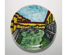 Puente Viejo de Florencia-plato decorado a mano con un diámetro de 21,3 cm-Made in Italy, Toscana Lucca, certificado.