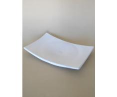 Centro de mesa-fuente de barro rojo, hecho a torno alfarero y esculpido a mano despues en forma rectangular, esmaltado en color blanco, disponible en varios colores y otro tamaño inferior. Firmado y etiquetado por nuestro taller