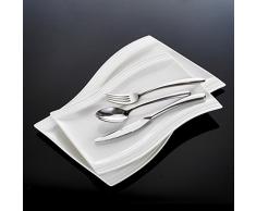 MALACASA, Serie Flora, 2 Piezas Platos Llano Vajillas de Porcelana Plato de Postre, 11''&13.25'' Placa Rectangula Bandeja para Tarta