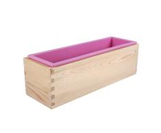 Molde de silicona de jabón de forro de silicona con caja de madera Rectángulo Jabón de molde DIY haciendo herramienta de la torta de vela hornear molde
