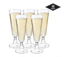 48 Flautas de Champán de Plástico Desechables, Transparente 150ml| Elegante, Resistente y Reutilizable| Vasos Alargadas Champagne, Copas Cava Plástico para Fiestas Cumpleaños Boda Navidad Año Nuevo.
