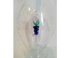 Jarra la forma ovalada de cristal claro, botella, garaffa, decantador de vidrio transparente y soplado a boca, con una uva de cristal coloreado en el interior, rellenable, capacidad 0,5 litro y altura aprox. 30 cm, diseñado y