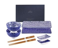 vancasso Serie Takaki Juego de Sushi 8 Piezas Estilo Japonés Pintado a Mano de Vajillas Platos para Sushi, 2 Cuencos, 2 Platos Rectangulares, 2 Platos de Salsa, 2 Pares de Palillos