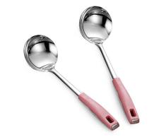 Xinxinchaoshi Cucharón, Cuchara de Agua 2 Juego de Piezas de Acero Inoxidable Cuchara con Pink Mango ergonómico Cuchara de Sopa Utensilios de Cocina 13 Cucharones para Salsa