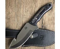 Hobby Hut HH-GH1 - Cuchillo de Caza Hecho a Mano de Acero Inoxidable 420C con Gancho de Garra, Funda de Cuero, Mango de Madera Pakka diseñado para Caza, Camping y Supervivencia