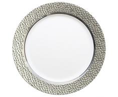 DECORLINE - efecto de martillo - blanco con plata - plástico Estable elegante vajilla desechable (Placa de 26 cm)