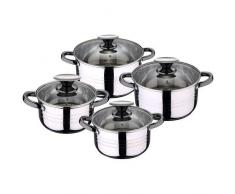 San Ignacio Bateria de Cocina 8 Piezas-Acero Inoxidable-Tapas de Vidrio-Apta para inducción-Colección Hita, Ø16 Ø18 Ø20 y Ø24 cms
