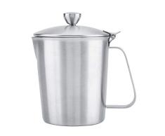 Jarra de leche de acero inoxidable con asa extra ancha Conveniente taza artesanal de expreso con tapa Tazas resistentes al óxido con escalas de medición (1000ML)