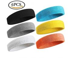6pcs para el sudor deporte diadema para hombres & mujeres absorbe la humedad Athletic algodón Terry Cloth Sweatband Para Tenis, Baloncesto, Correr, Gimnasio, trabajo Out, rendimiento estirar y absorbe la humedad