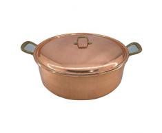 artigianatodaloise - Cacerola de cobre estañado con tapa artesanía artística 42 x 14 cm - Cacerola 4214