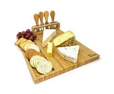 joejis Kitchen Set de Regalo de Tabla de quesos | Tablas de Queso de bambú Tabla para quesos con Cuatro Cuchillos para quesos de Regalo