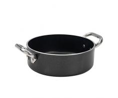 Ollas Agnelli Alblack Baja Cazuela, de Aluminio, de Espesor 5 mm, con 2 Asas en Acero Inoxidable, Negro, 6,4 litros