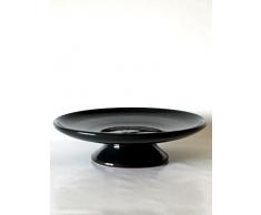 Centro de mesa frutero de barro rojo, hecho a torno alfarero, esmaltado en color negro brillo y disponible en varios colores. Firmado y etiquetado por nuestro taller artesano. Medidas 13/30cm.