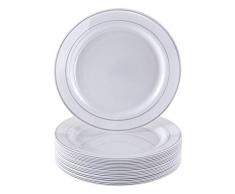 VAJILLA PARA FIESTAS DESECHABLE DE 20 PIEZAS | 20 platos grandes| Platos de plástico resistente | Elegante aspecto de porcelana fina | Para bodas y comidas de lujo (Silver Glare | 7,5 pulgadas/26 cm)