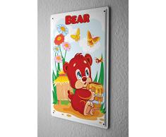 Cartel de chapa Placa metal tin sign dulce osito en la cabina delantera con los ojos grandes bote de miel de historietas de dibujos animados sátira 20x30 cm