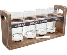 Vin Bouquet FIA 256 - Set de Cata de Cerveza con Bandeja de Madera y 4 Vasos de Cristal