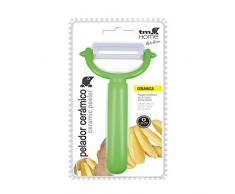 TM Electron HOKN021G Pelador de Frutas y Verduras con Cuchilla de cerÃ¡mica de 20cm y Mango ergonÃ³mico de diseÃ±o Redondo, Acero Inoxidable, Verde, 8x3x13 cm