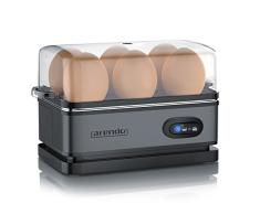 arendo - Cocedor de Huevos eléctrico con función de Mantenimiento de Temperatura -De 1 a 6 Huevos - Libre elección de dureza - Acero Inoxidable Cepillado - Color Gris frío