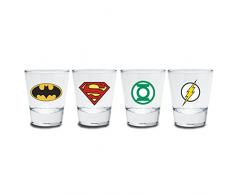 ABYstyle Pack 4 Vasos chupito la Liga de la Justicia, Logos. DC Comics